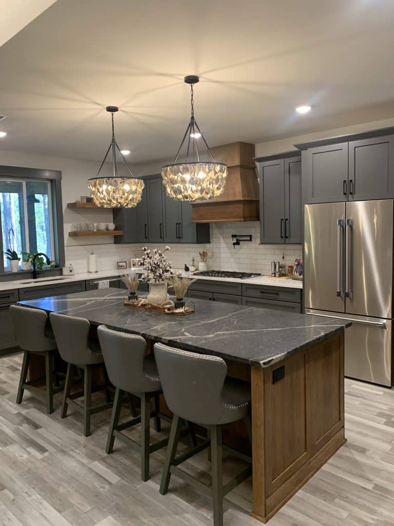 Inside of the kitchen of a custom home build by JC Homes & Development on the rural coast of the Florida panhande with new cabinets & countertops